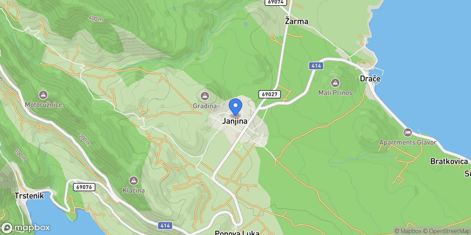Map showing Janjina, Dubrovnik-Neretva County, Croatia.