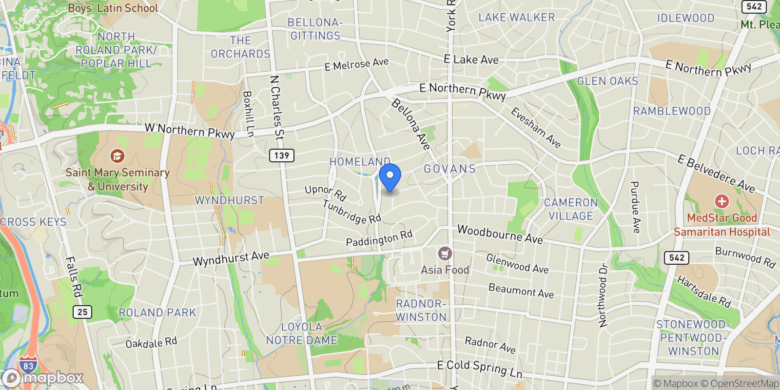 Map showing 5208 Tilbury Way , Baltimore, MD 21212, Towson, Maryland, United States.