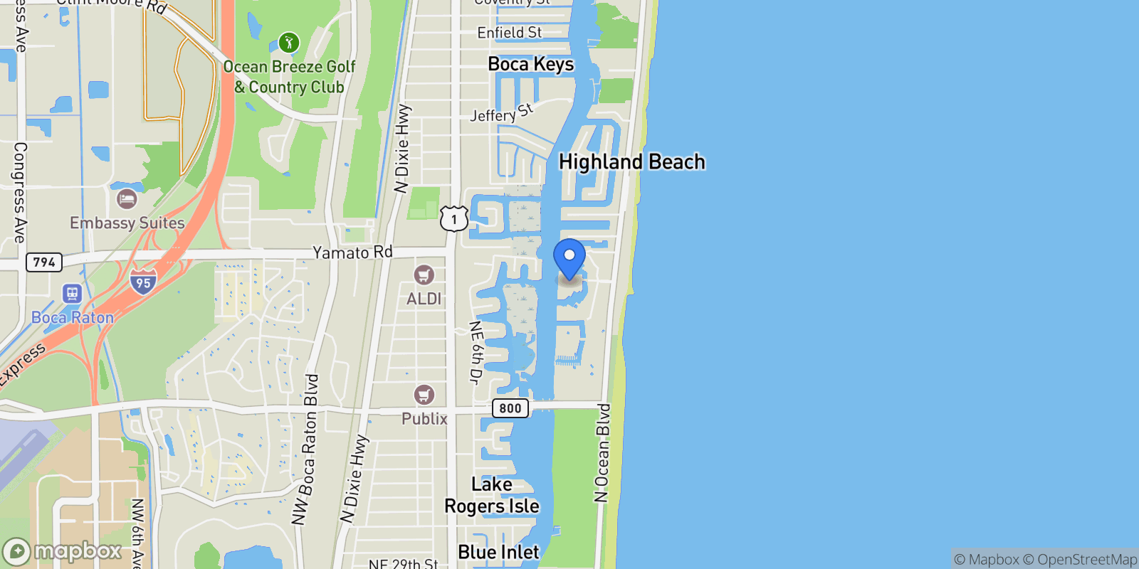 Map showing 4740 S Ocean Boulevard, Boca Raton, Florida, United States.