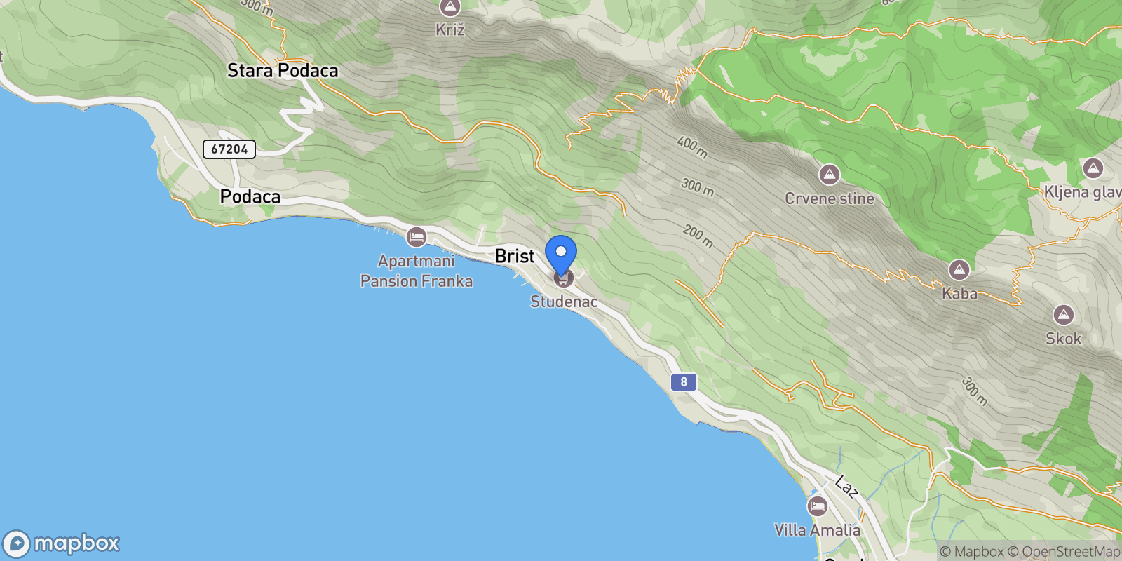 Map showing Brist, Split-Dalmatia County, Croatia.