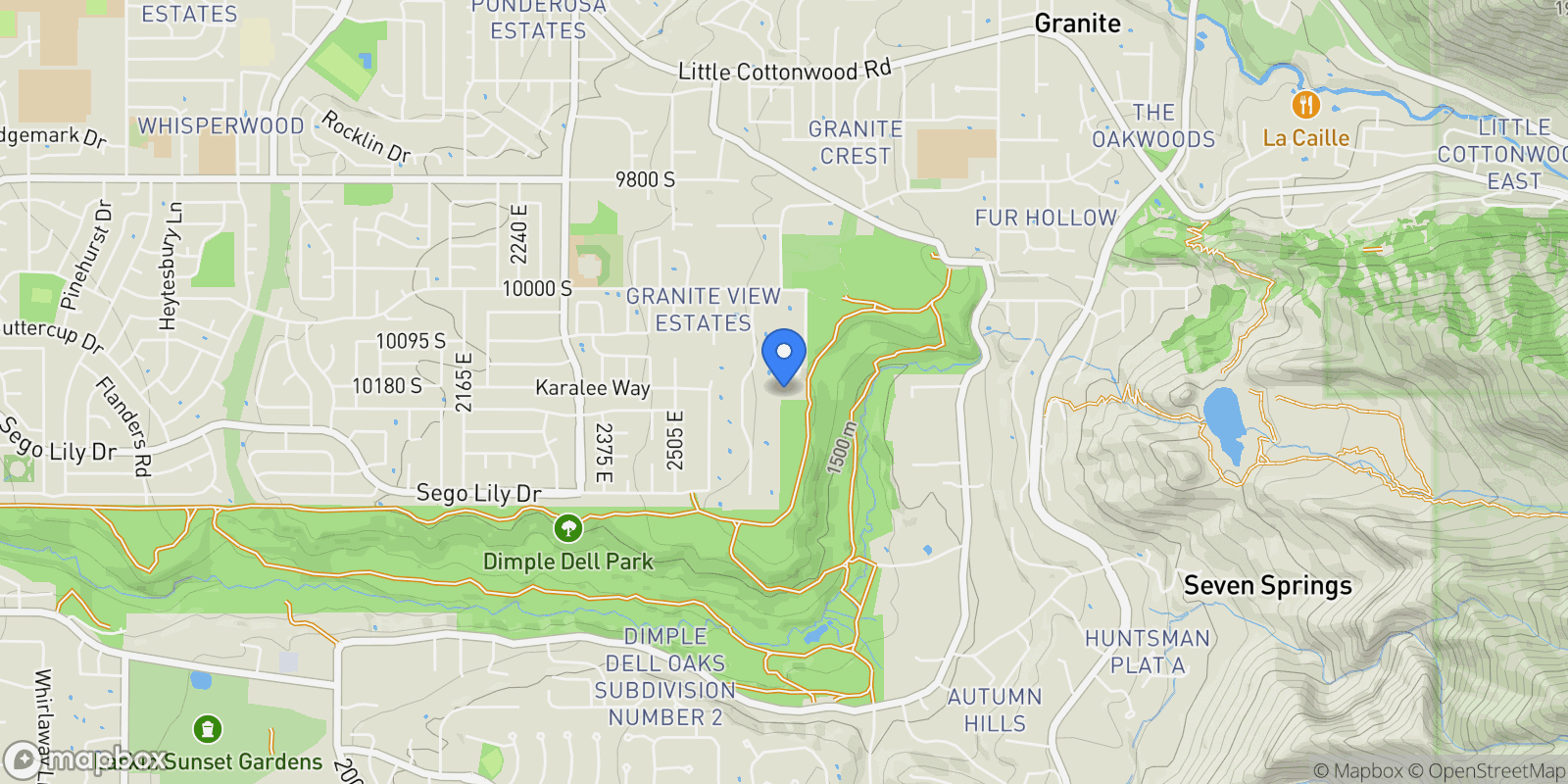 Map showing 3409 E Seven Springs Drive, Sandy, UT 84092, Sandy, Utah, United States.