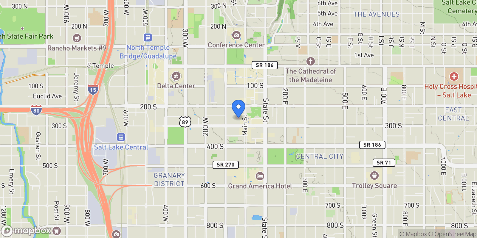 Map showing 44 West 300 South Unit 1207S, Salt Lake City, UT 84101, Salt Lake City, Utah, United States.