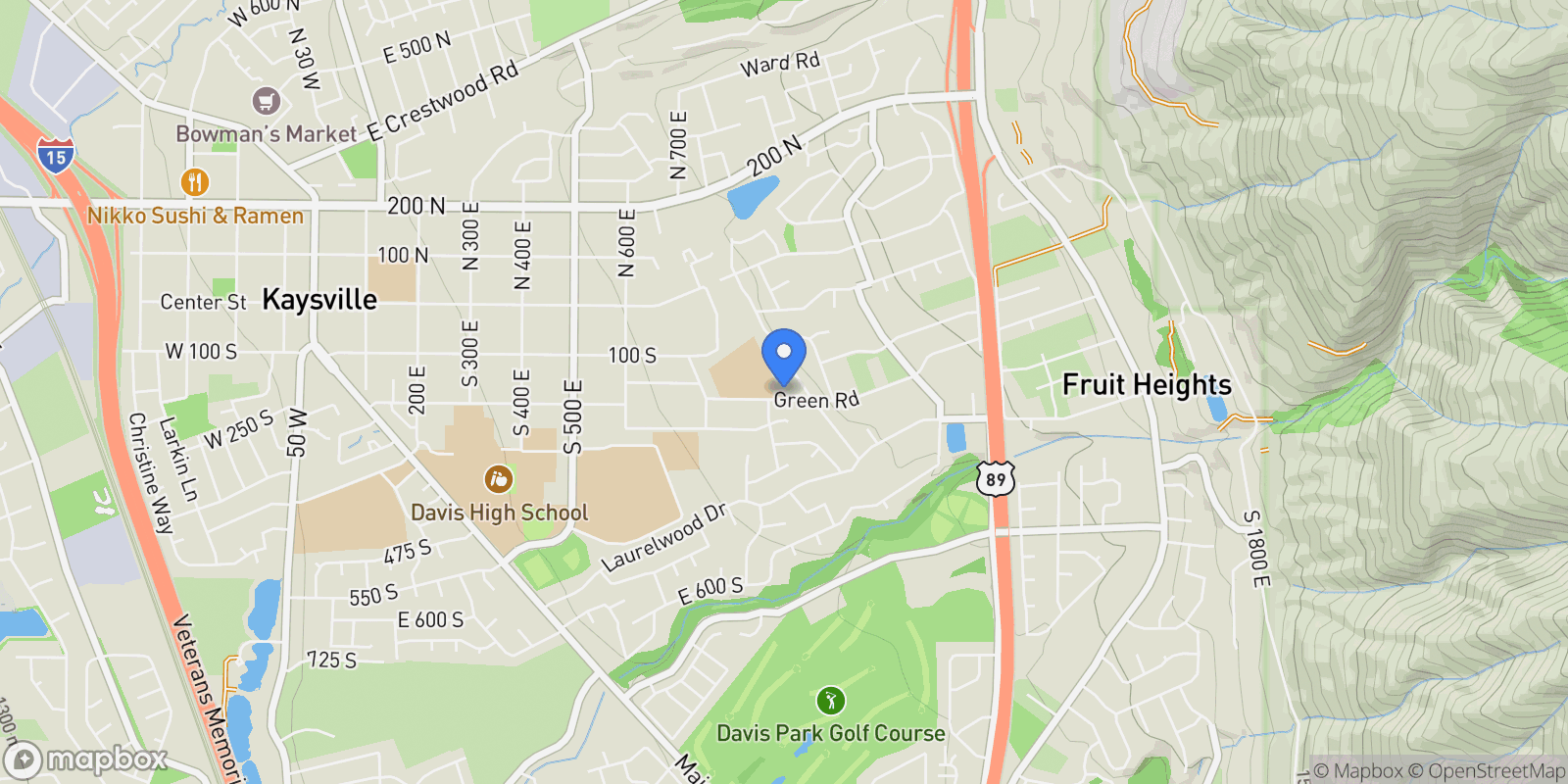 Map showing 947 E Green Road, Fruit Heights, UT 84037, Kaysville, Utah, United States.