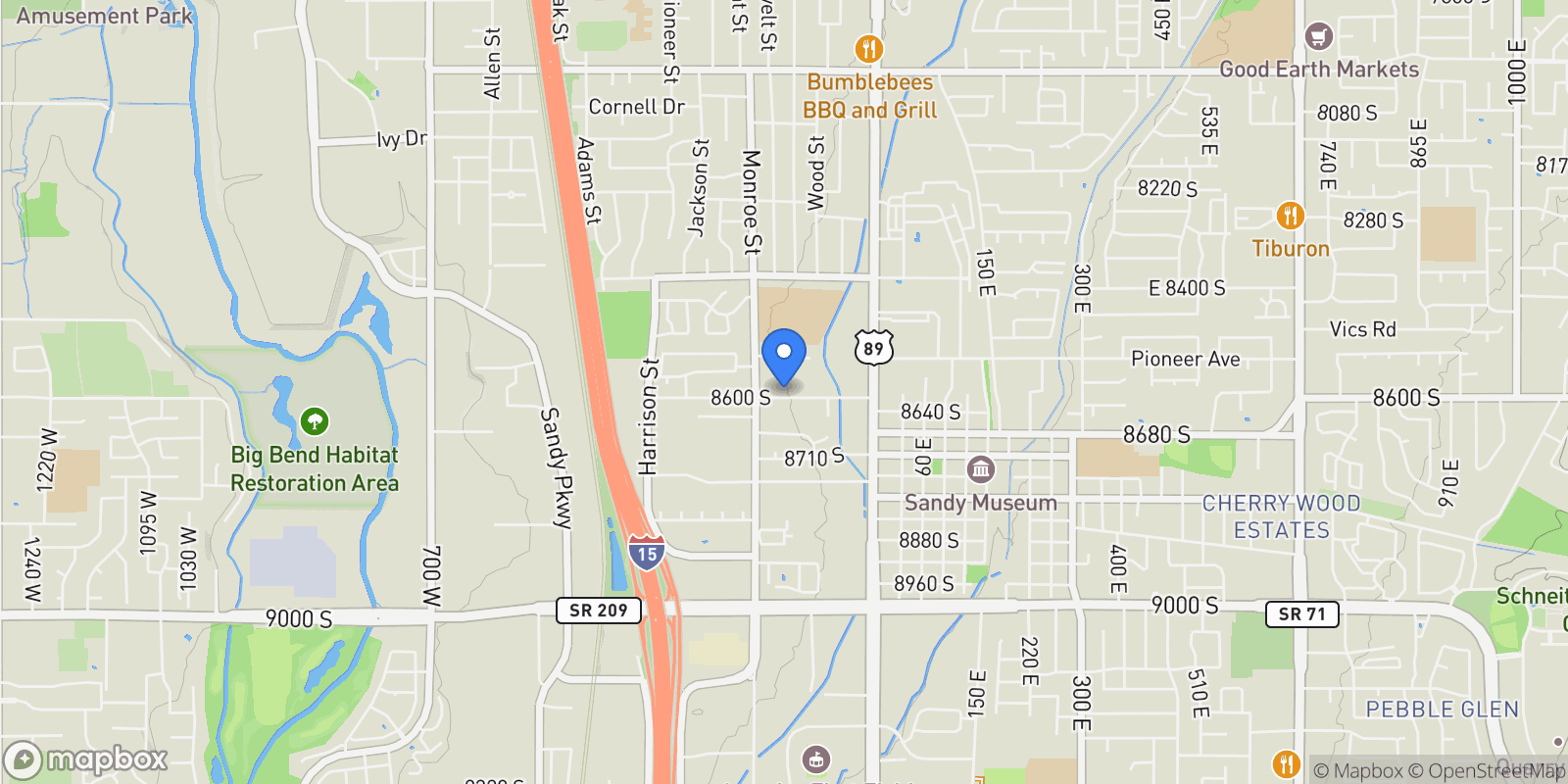 Map showing 118 West 8600 South, Midvale, UT 84047, Midvale, Utah, United States.