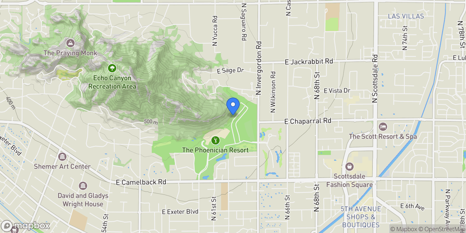 Map showing 5050 N Camelback Ridge Drive Unit# 1301, Scottsdale, AZ 85251, Paradise Valley, Arizona, United States.