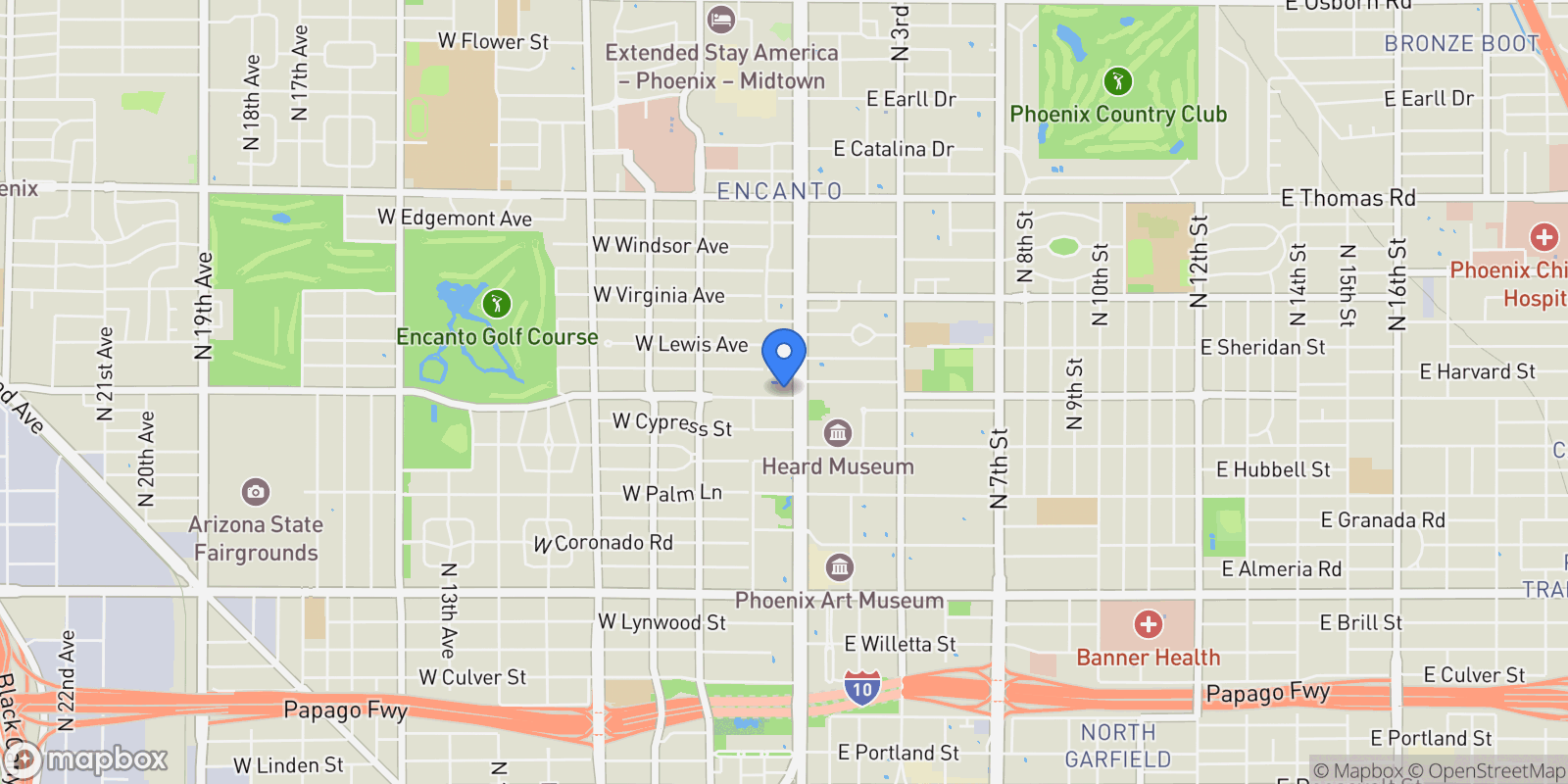 Map showing 16 W Encanto Boulevard 502 , Phoenix, AZ 85003, Phoenix, Arizona, United States.