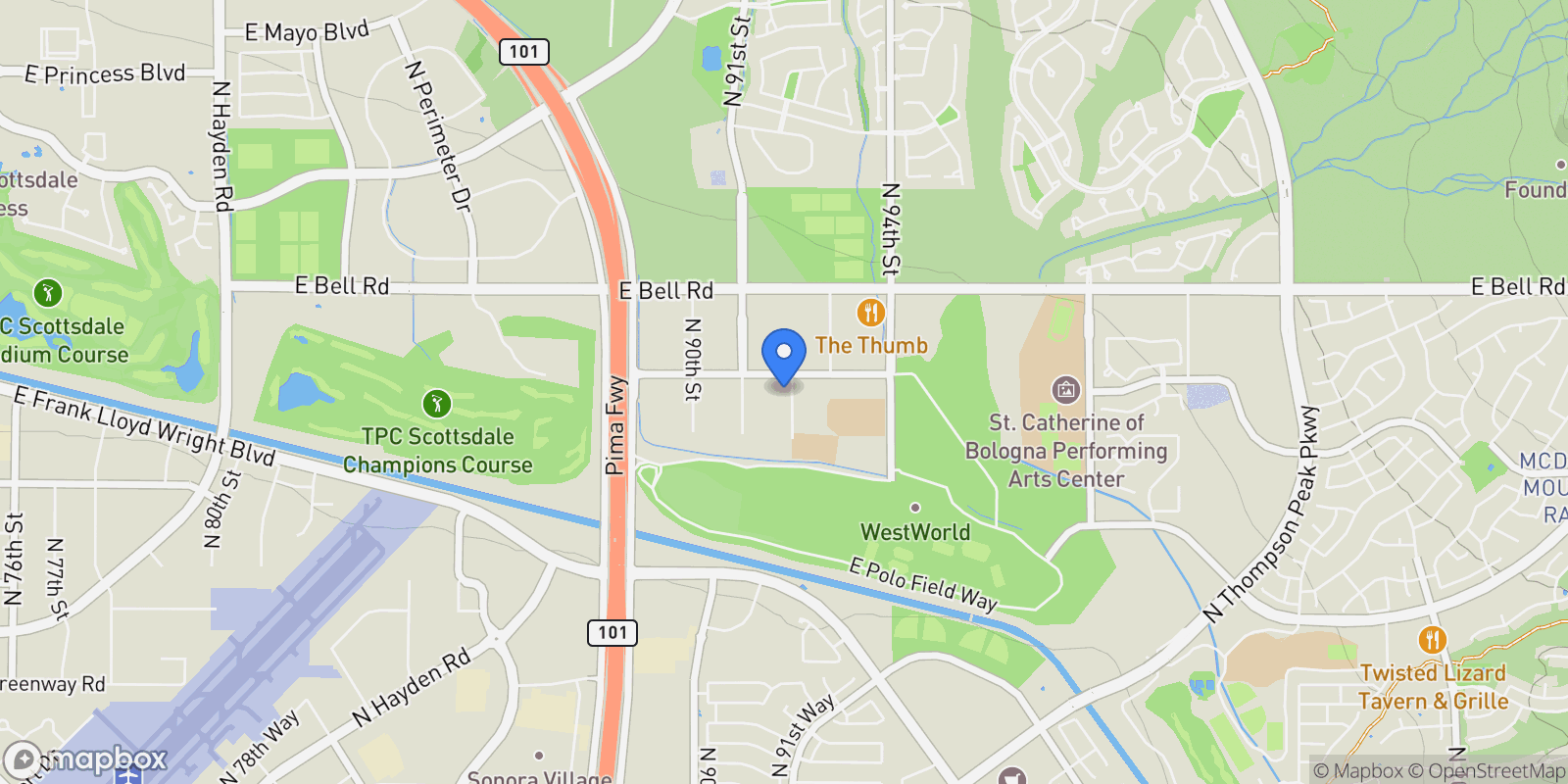 Map showing 16580 N 92nd Street 2001, Scottsdale, AZ 85260, Scottsdale, Arizona, United States.