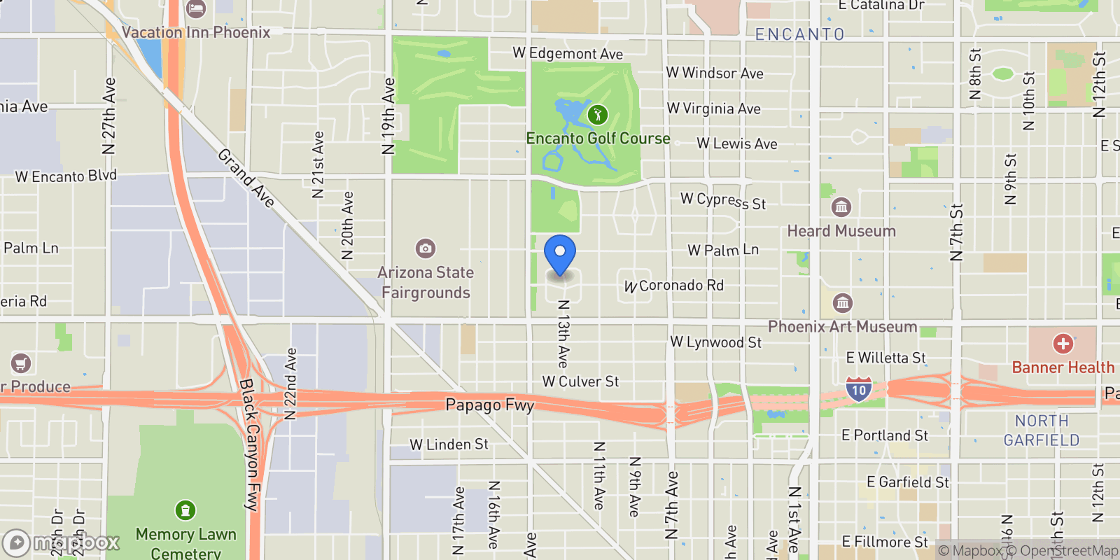 Map showing 1808 N 13th Avenue , Phoenix, AZ 85007, Phoenix, Arizona, United States.
