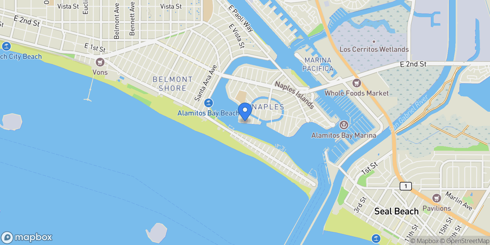 Map showing 5585 East Corso Di Napoli , Long Beach, CA 90803, Signal Hill, California, United States.