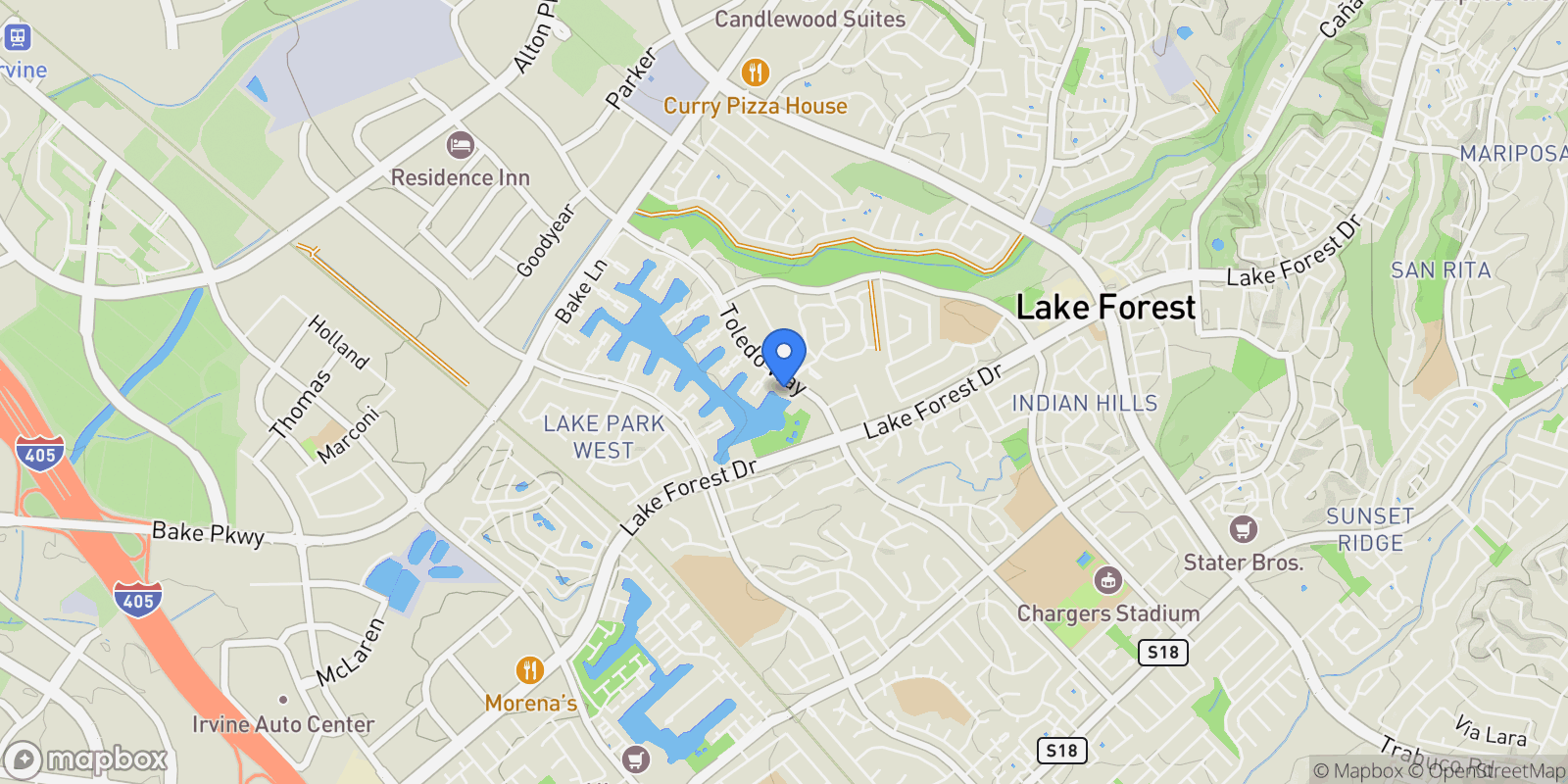 Map showing 24708 Toledo Lane , Lake Forest, CA 92630, Lake Forest, California, United States.