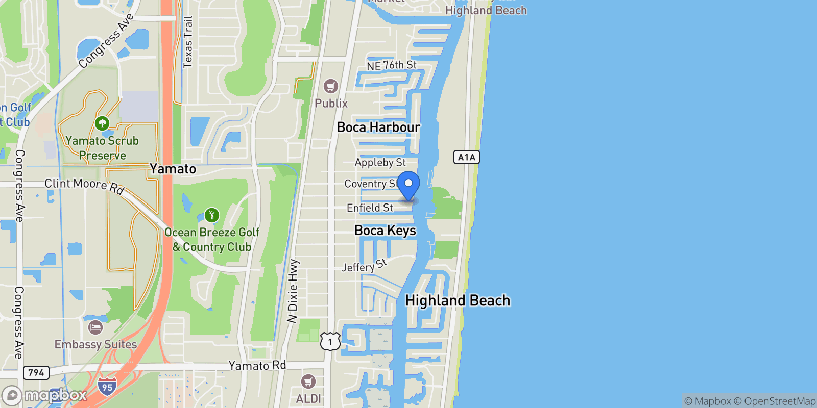 Map showing 863 Enfield Street, Boca Raton, Florida, United States.