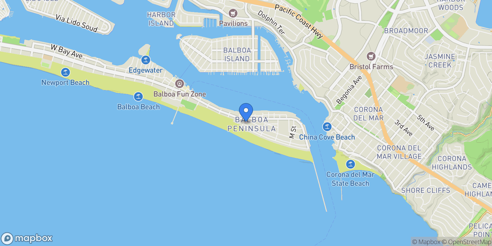 Map showing 1504 West Oceanfront , Newport Beach, CA 92663, Newport Beach, California, United States.