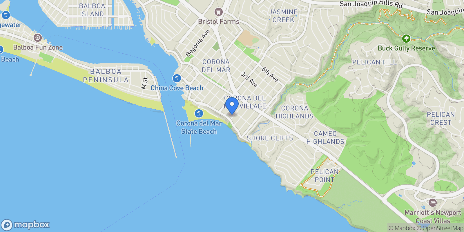 Map showing 209 Narcissus Avenue , Corona Del Mar, CA 92625, Newport Beach, California, United States.