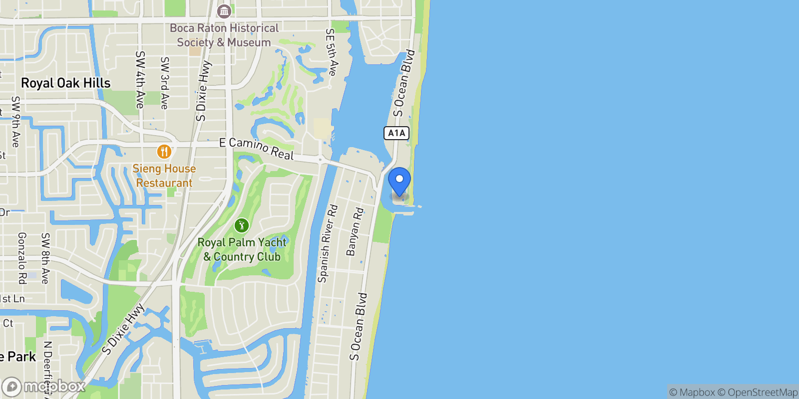 Map showing 1000 S Ocean Boulevard, Boca Raton, Florida, United States.