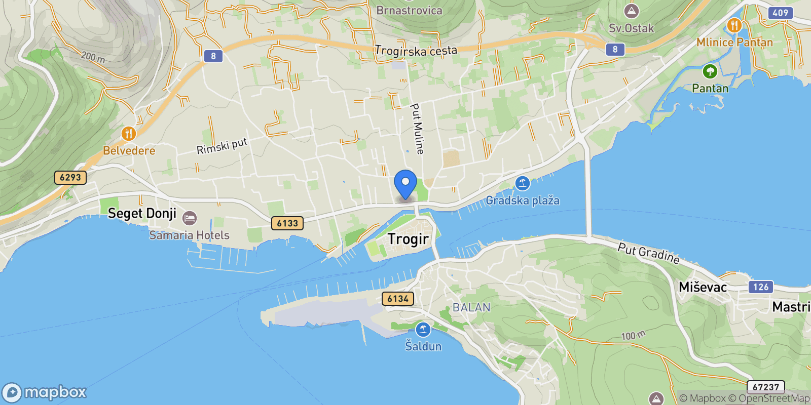 Map showing Trogir, 17 21220, Trogir, Split-Dalmatia County, Croatia.