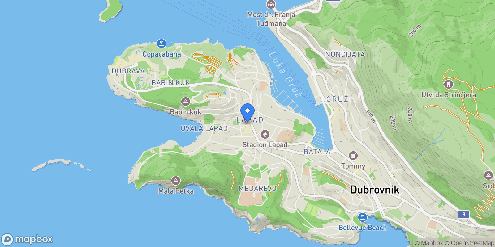 Map showing Dubrovnik, 19 20000, Gradski kotar Lapad, Dubrovnik, Dubrovnik-Neretva County.