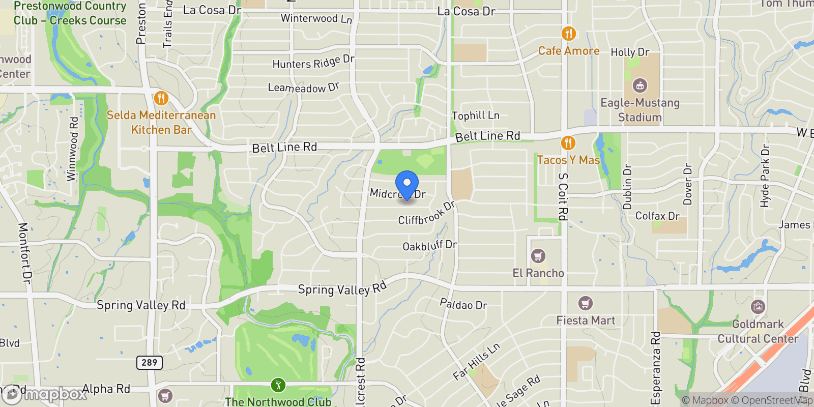 Map showing 7049 Gateridge Drive, Dallas, Texas, United States.