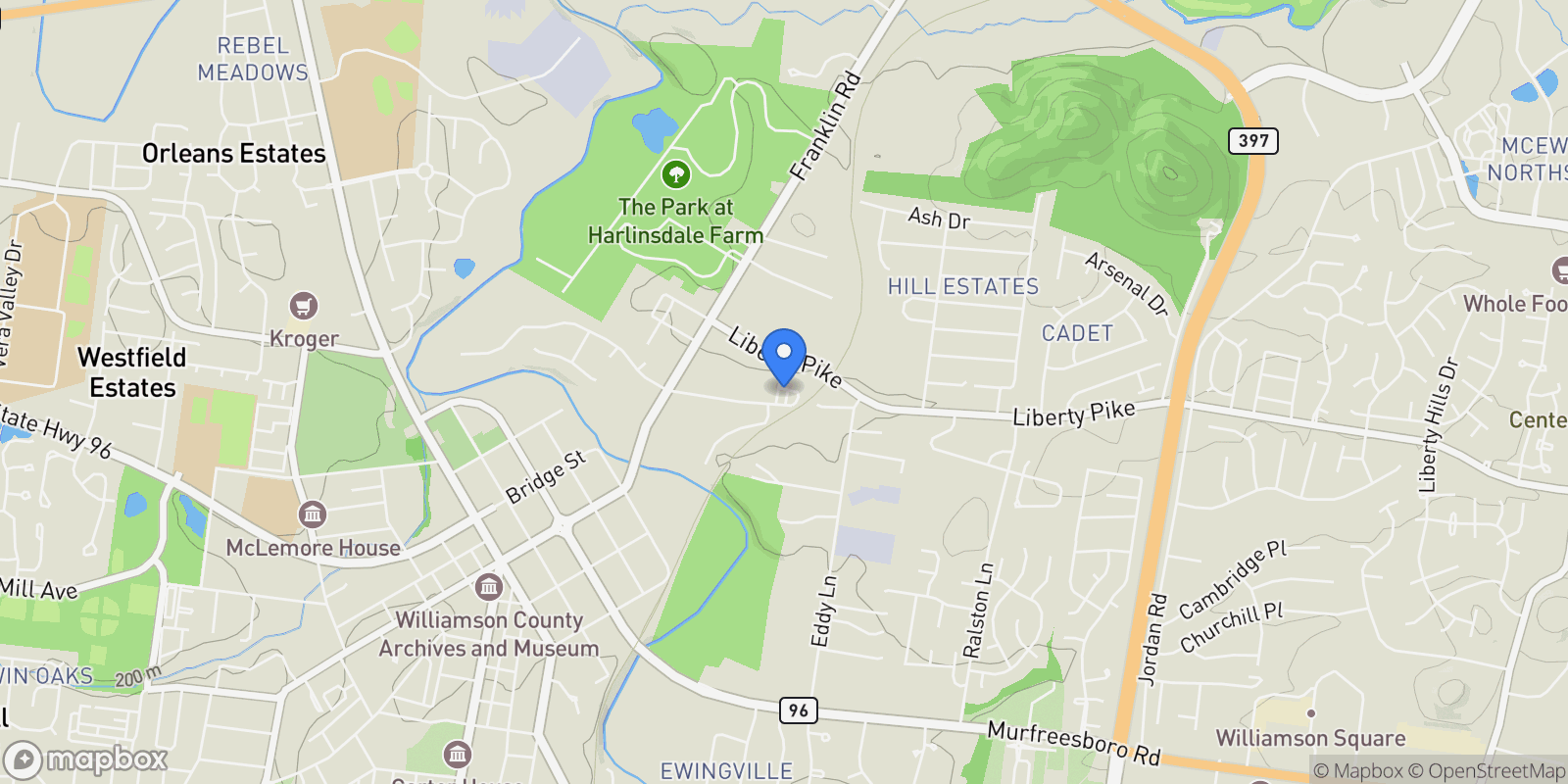 Map showing 20 Daniels Dr, Franklin, TN 37064, Franklin, Tennessee, United States.