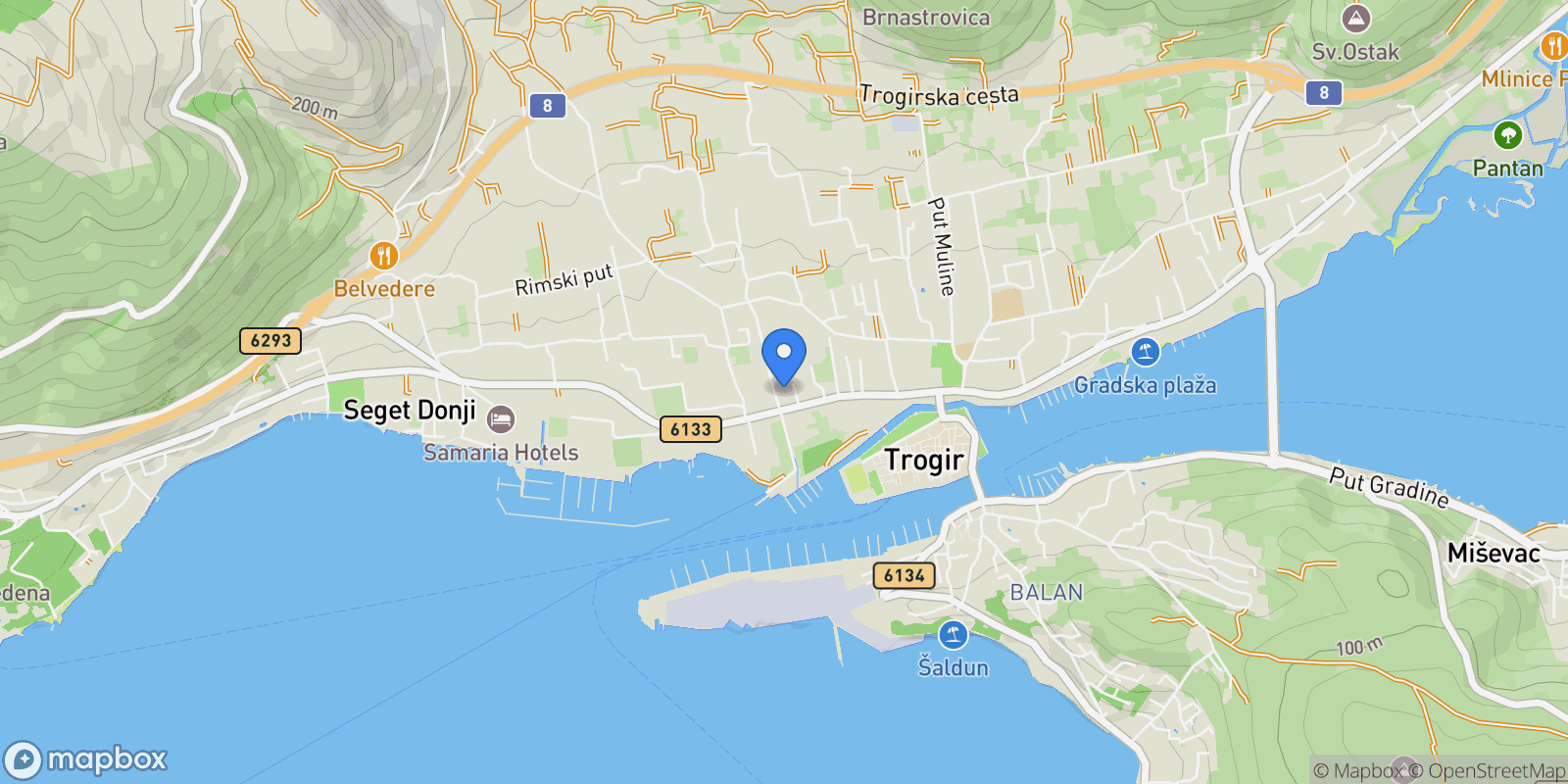Map showing Trogir, 17 21220, Trogir, Split-Dalmatia County, Croatia.