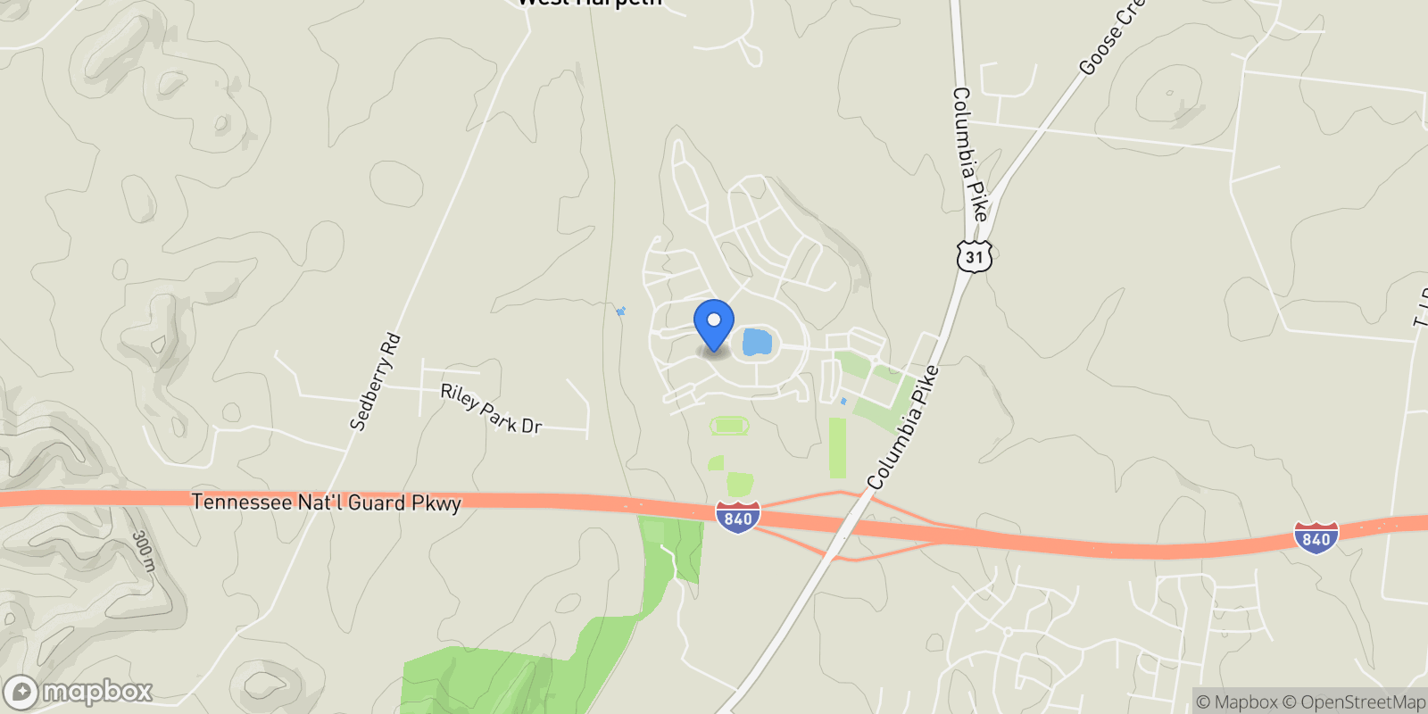 Map showing 3036 Americus Dr, Thompsons Station, TN 37179, Thompson's Station, Tennessee, United States.