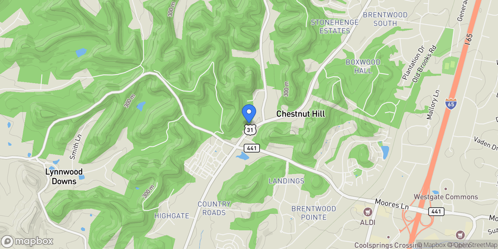 Map showing 1605 Franklin Rd, Brentwood, TN 37027, Nashville, Tennessee, United States.