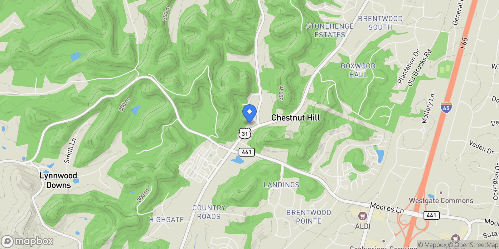 Map showing 1605 Franklin Rd, Brentwood, TN 37027, Nashville, Tennessee, United States.