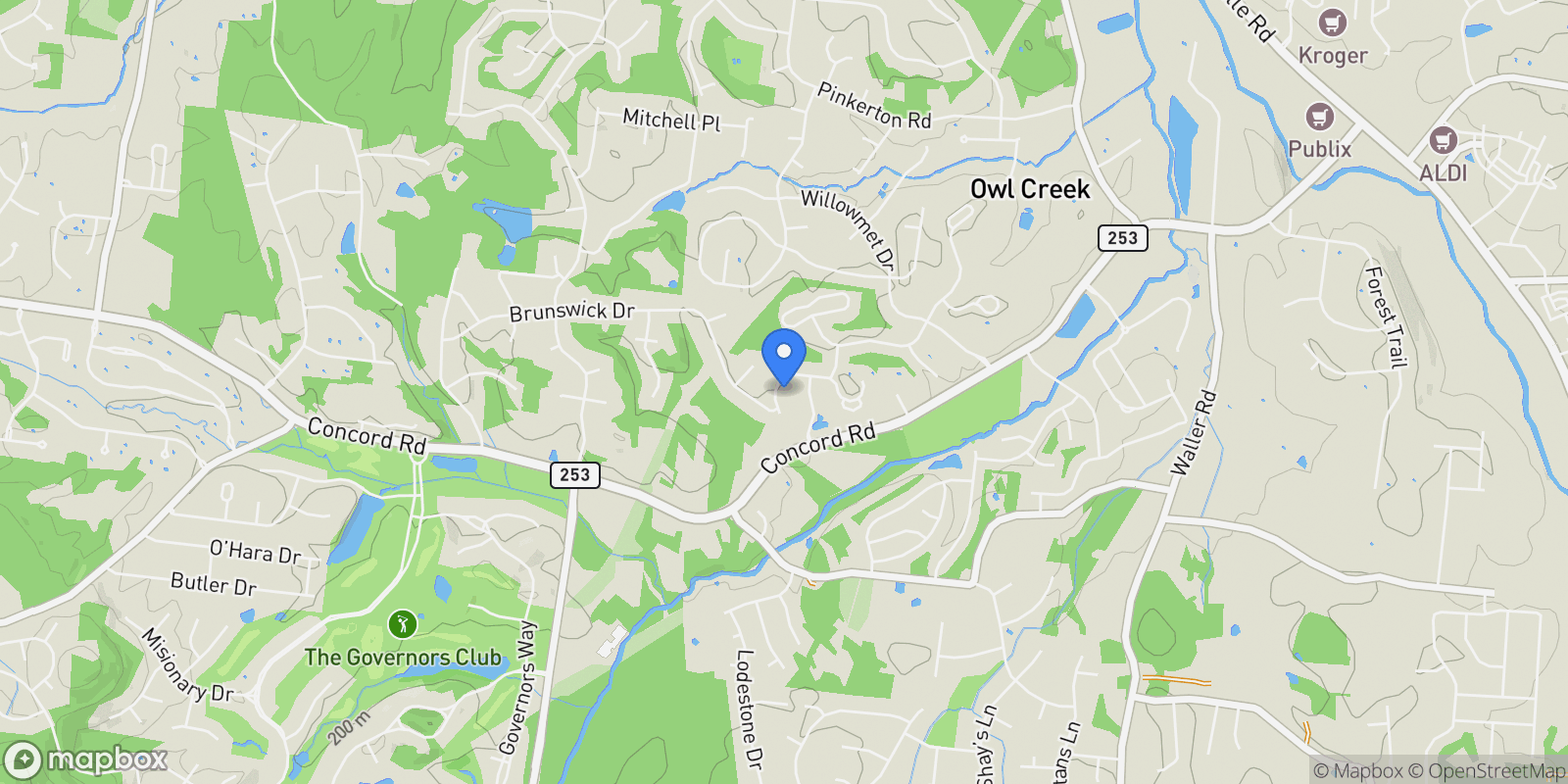 Map showing 9711 Turner Ln, Brentwood, TN 37027, Nashville, Tennessee, United States.