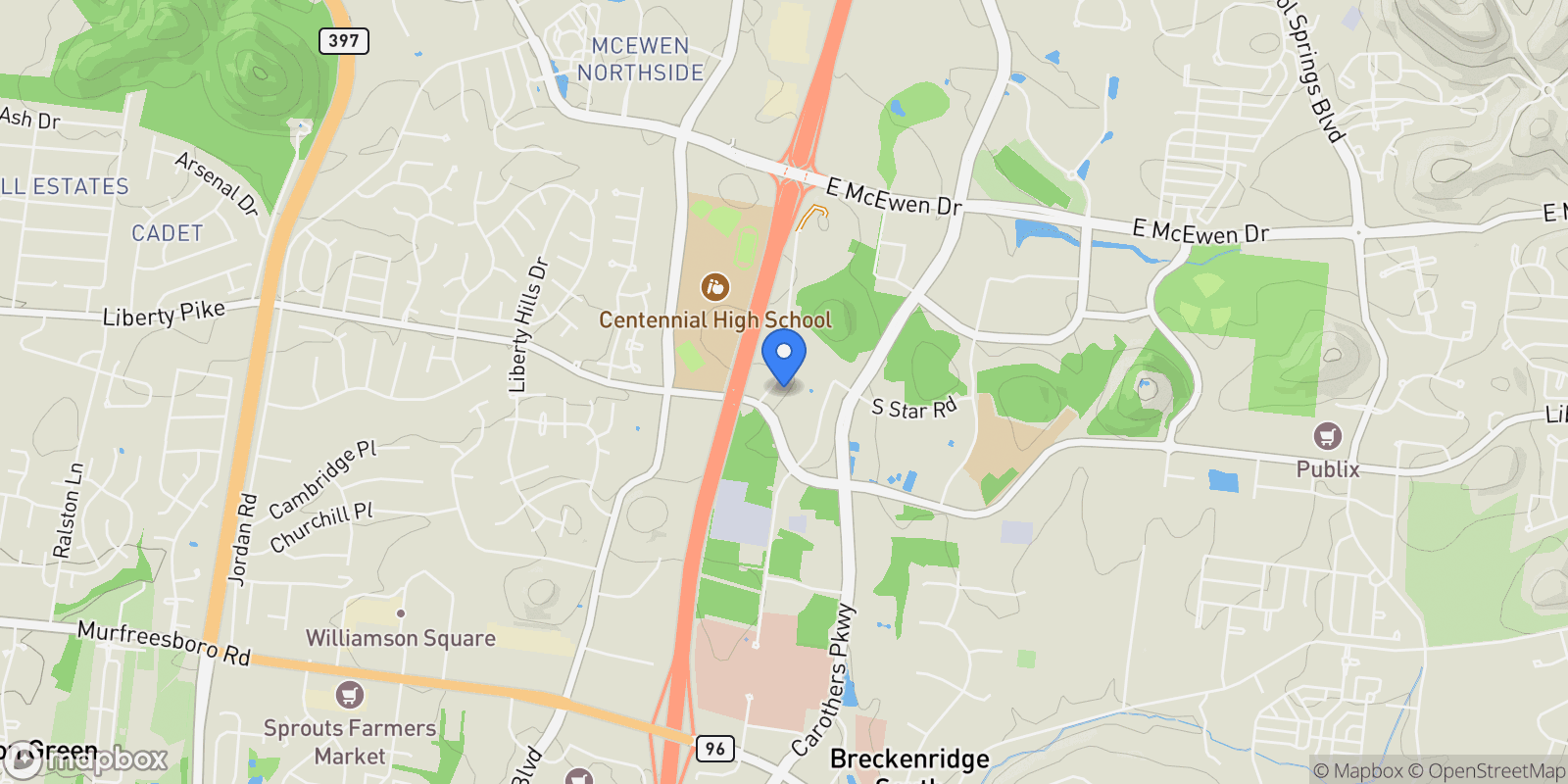 Map showing 1311 Huffines Ridge Dr, Franklin, TN 37067, Franklin, Tennessee, United States.