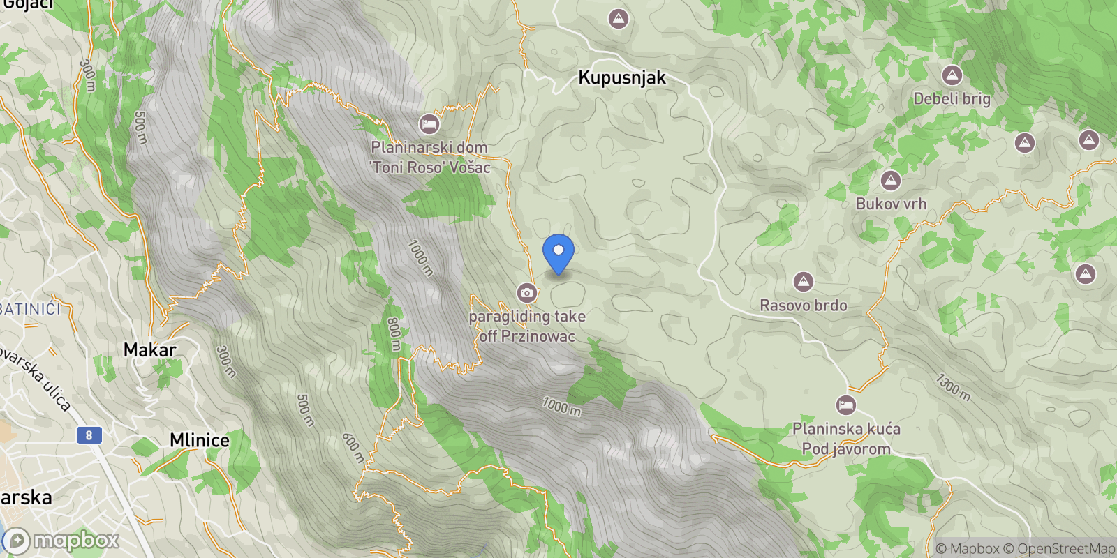 Map showing Makarska, Makarska, 17 21300, Makarska, Split-Dalmatia County, Croatia.