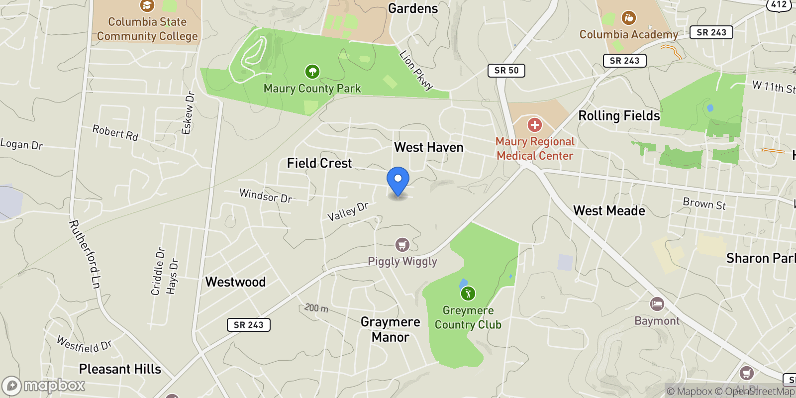 Map showing 0 Northstone Drive, Columbia, TN 38401, Columbia, Tennessee, United States.
