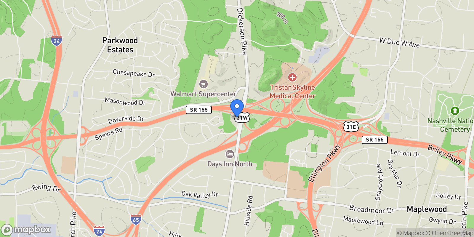 Map showing 393 Oakview Dr, Nashville, TN 37207, Nashville, Tennessee, United States.