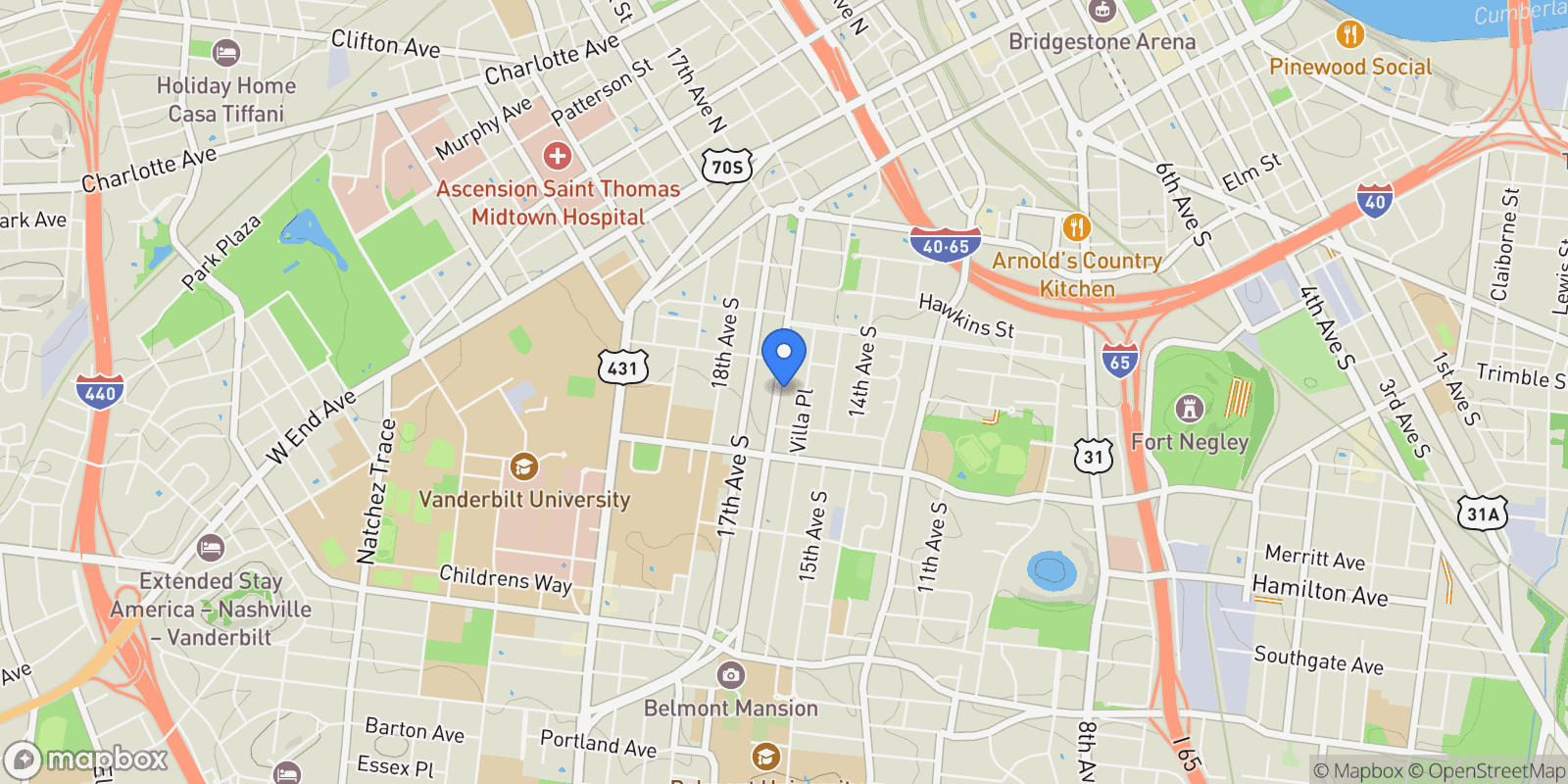 Map showing 1014 16th Ave S #107, Nashville, TN 37212, Nashville, Tennessee, United States.