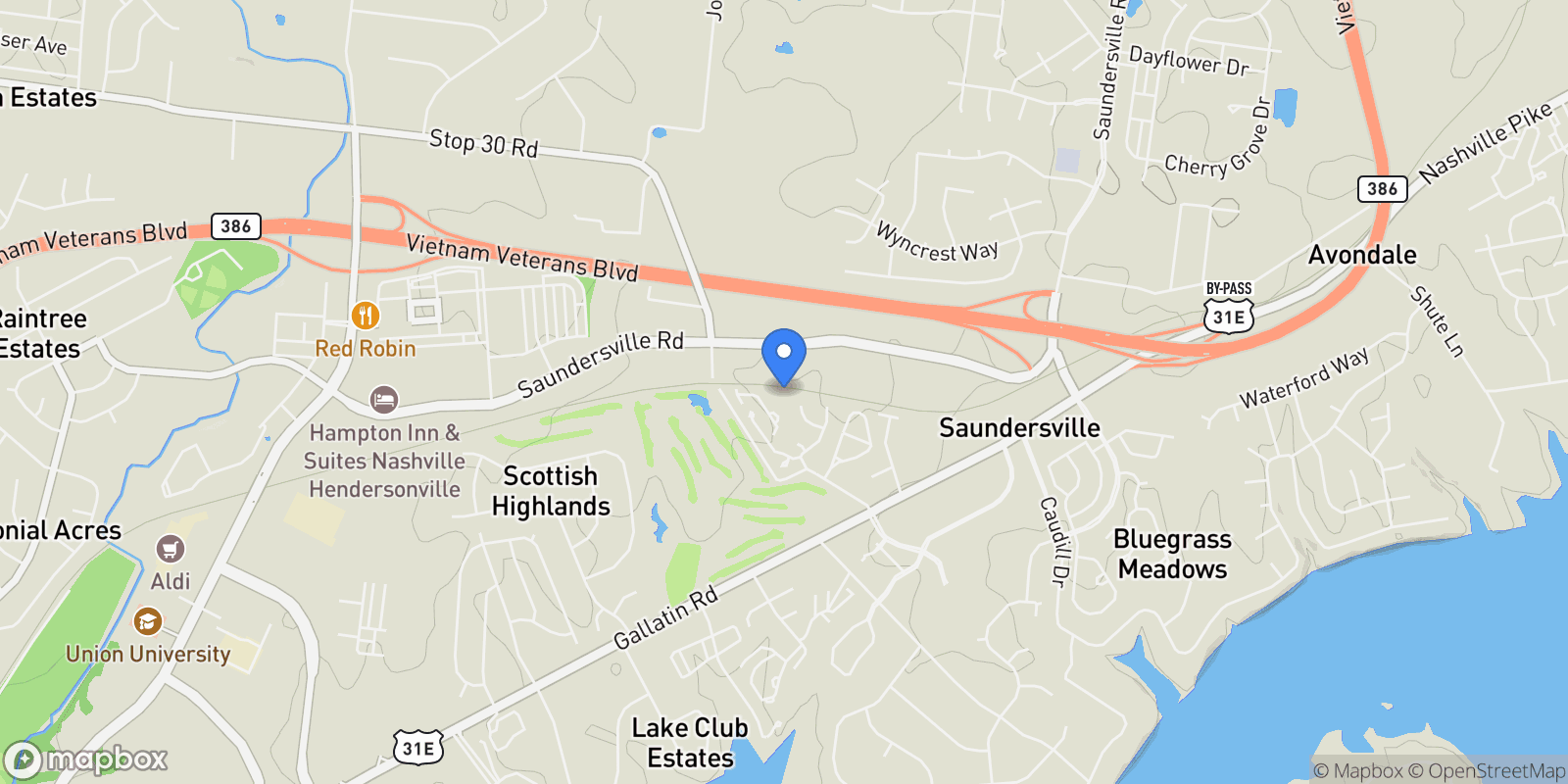 Map showing 2048 Blackstone Drive, Hendersonville, TN 37075, Hendersonville, Tennessee, United States.
