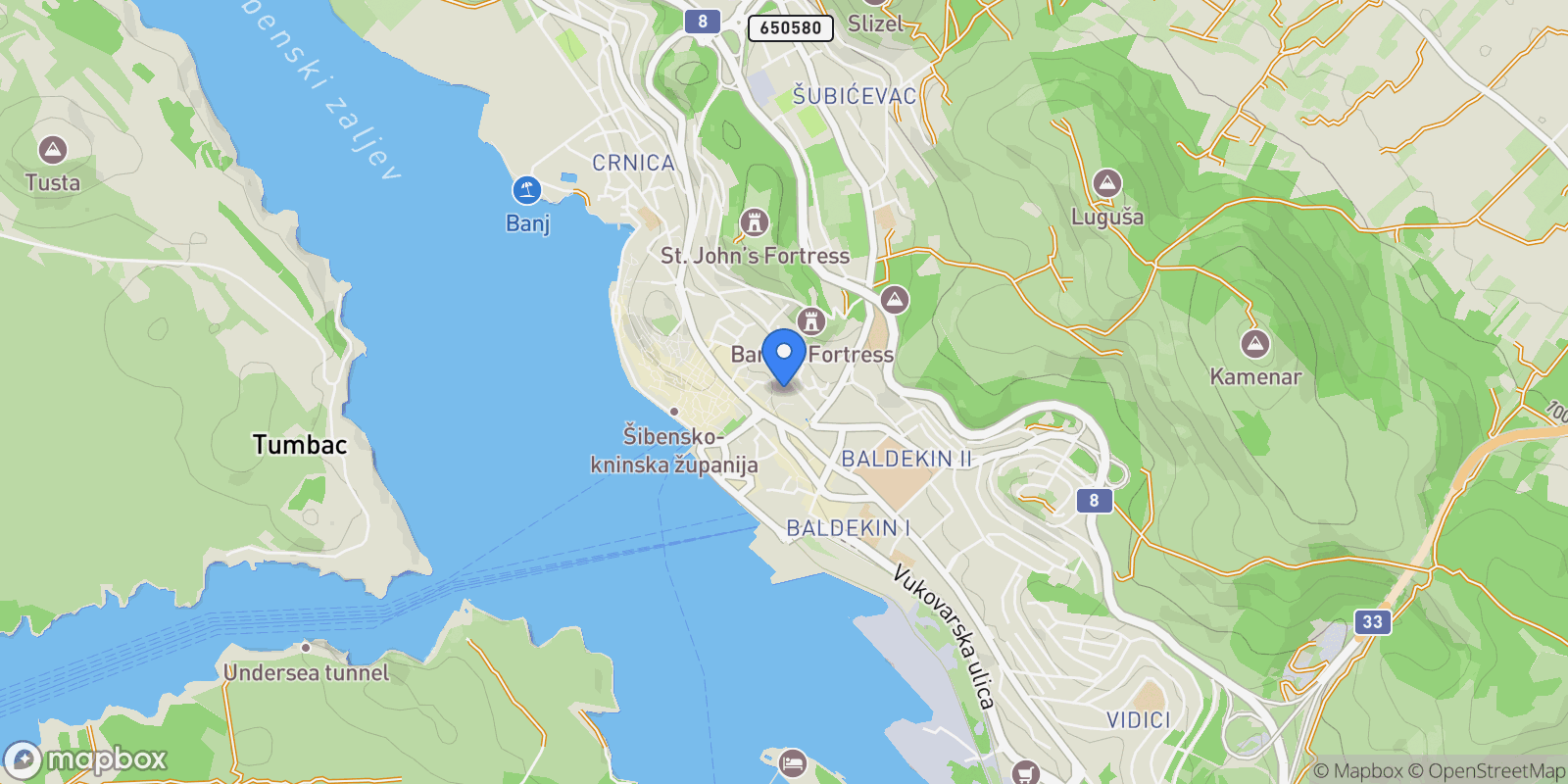 Map showing Šibenik, 15 22000, Gradska cetvrt Varos, Sibenik, Sibenik-Knin County.