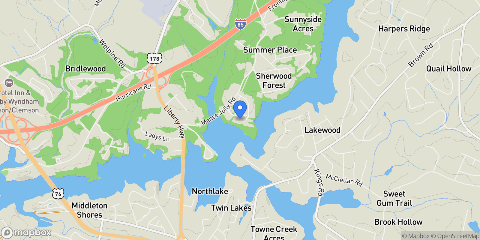 Map showing 114 Willowbend Drive, Anderson, SC 29621, Anderson, South Carolina, United States.