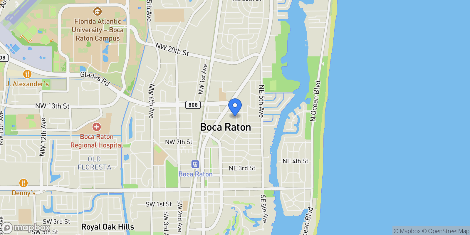 Map showing 1051 NE 2nd Terrace, Boca Raton, Florida, United States.
