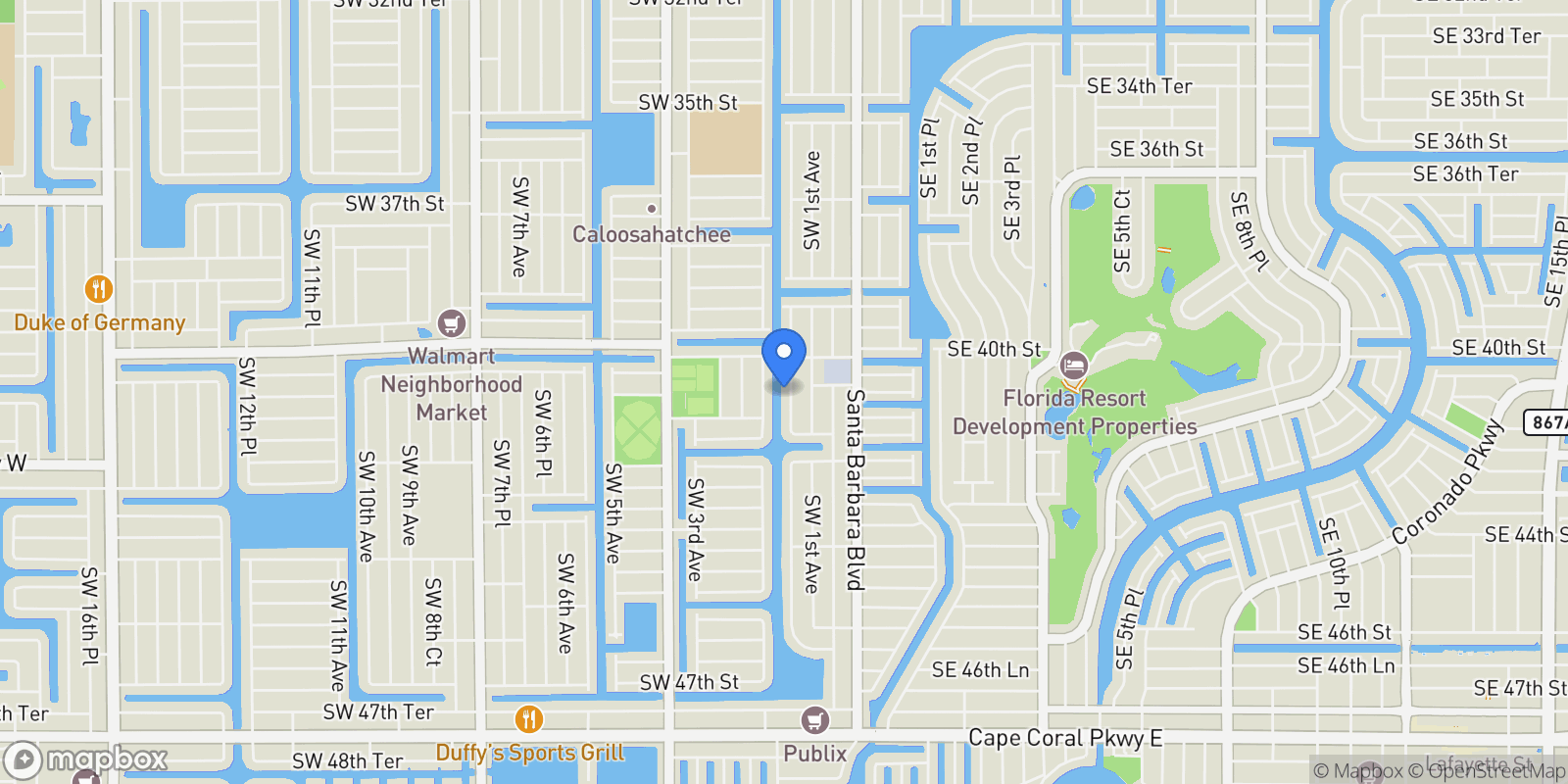 Map showing 4104 SW 1st Place, Cape Coral, FL 33914, Cape Coral, Florida, United States.