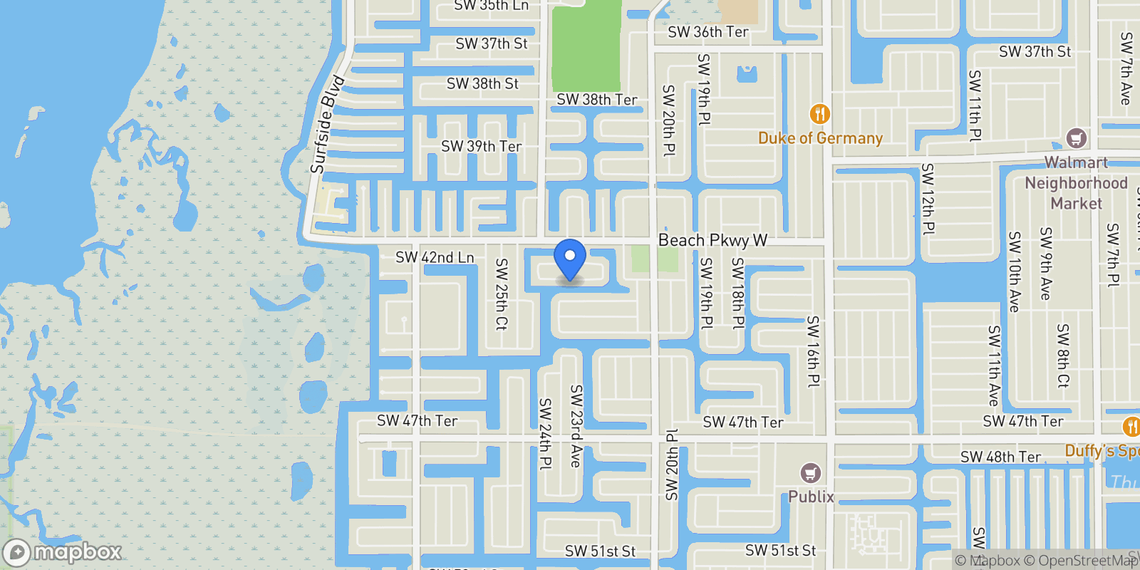 Map showing 2310 SW 43rd Terrace, Cape Coral, FL 33914, Cape Coral, Florida, United States.