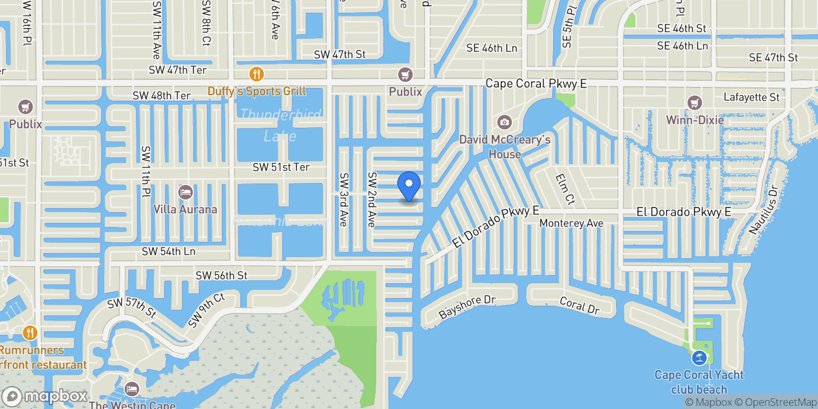 Map showing 123 SW 53rd Street, Cape Coral, FL 33914, Cape Coral, Florida, United States.