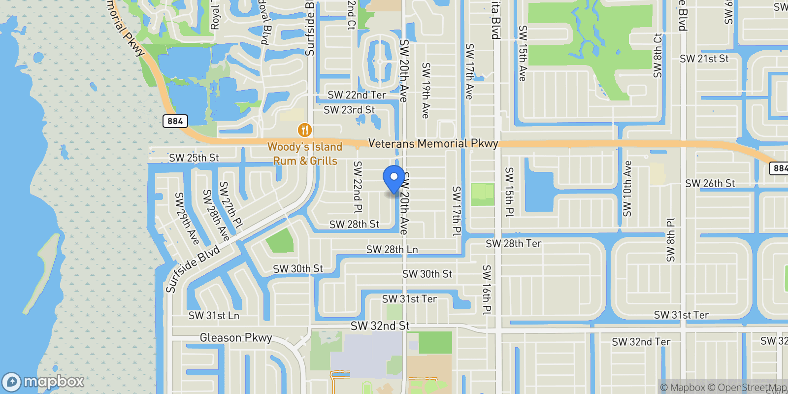 Map showing 2623 SW 21st Avenue, Cape Coral, FL 33914, Cape Coral, Florida, United States.