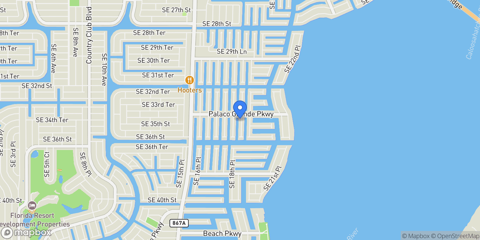 Map showing 3406 SE 19th Avenue, Cape Coral, FL 33904, Cape Coral, Florida, United States.