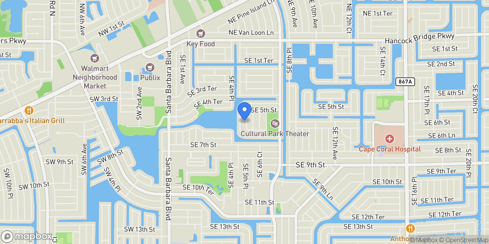 Map showing 526-528 SE 5th Place, Cape Coral, FL 33990, Cape Coral, Florida, United States.