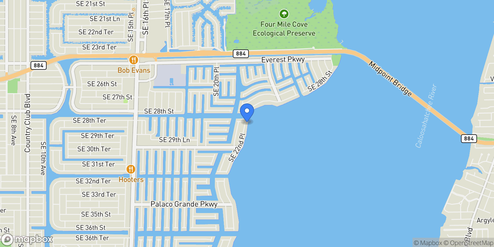 Map showing 2803 SE 22nd Place, Cape Coral, FL 33904, Cape Coral, Florida, United States.