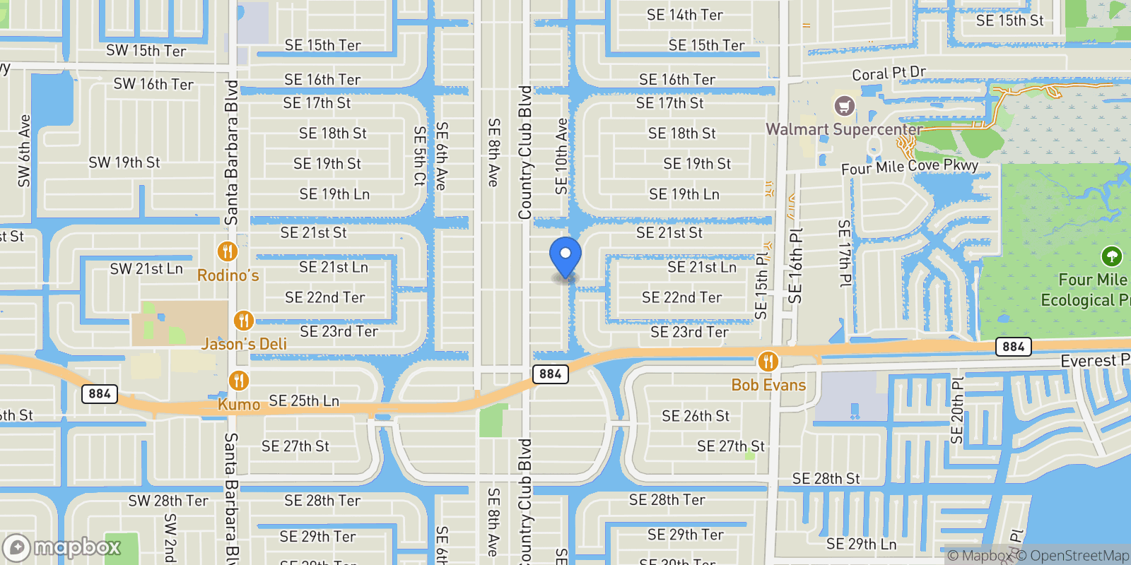 Map showing 2201 SE 10th Avenue, Cape Coral, FL 33990, Cape Coral, Florida, United States.
