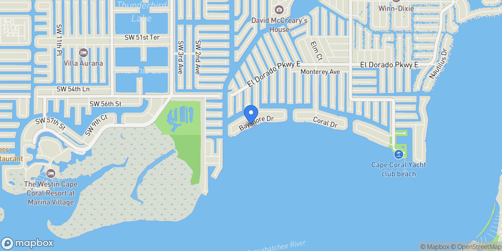 Map showing 264 Bayshore Drive, Cape Coral, FL 33904, Cape Coral, Florida, United States.