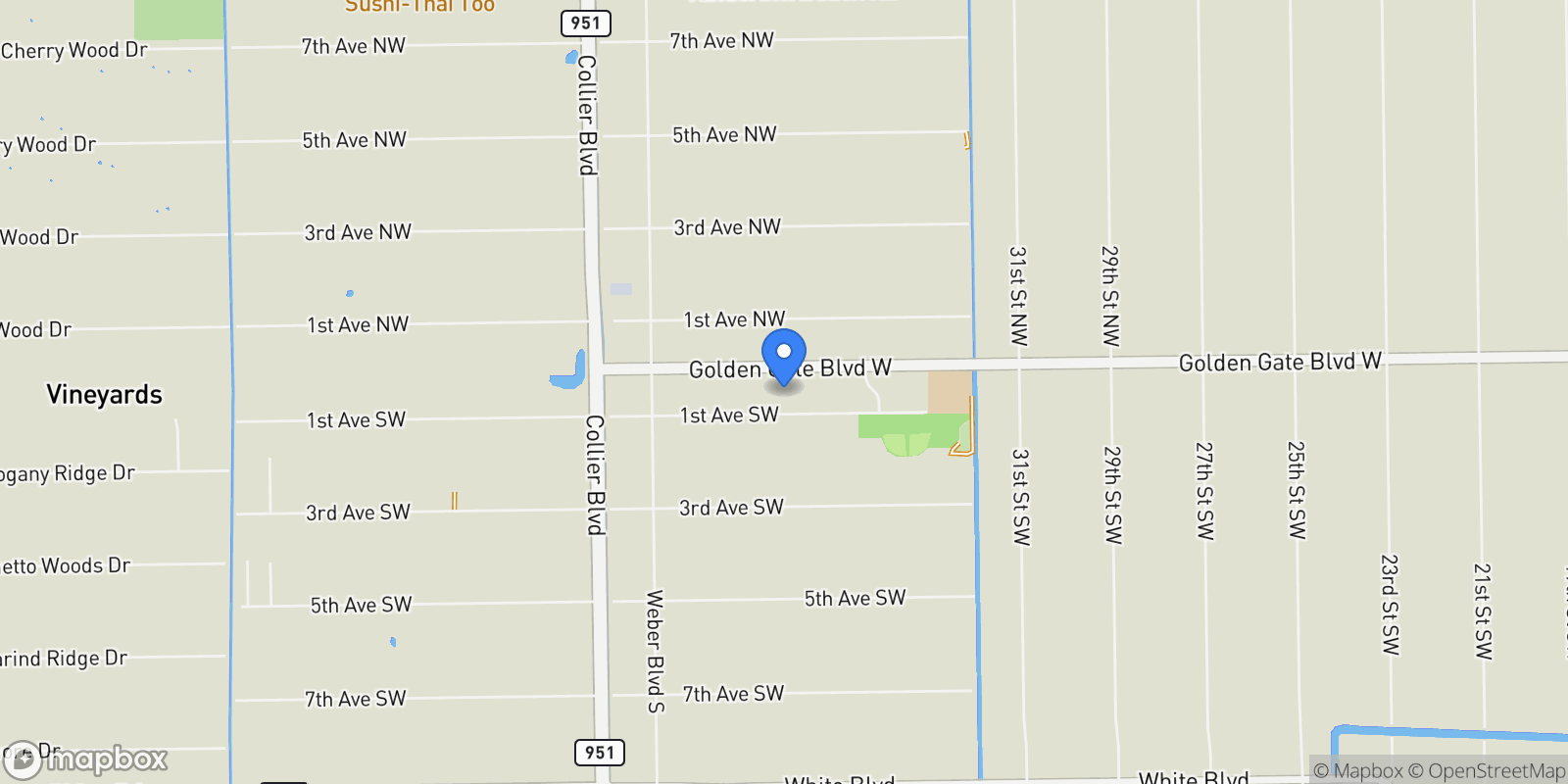 Map showing 3632 Golden Gate Boulevard W, Naples, FL 34120, Naples, Florida, United States.