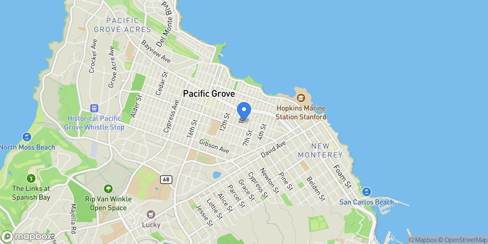 Map showing 306 9th Street, Pacific Grove, CA 93950, Pacific Grove, California, United States.