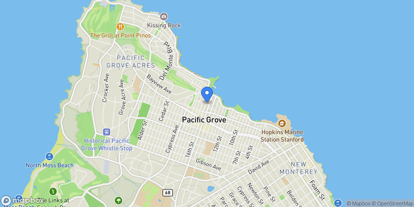 Map showing 127 16th Street, Pacific Grove, CA 93950, Pacific Grove, California, United States.
