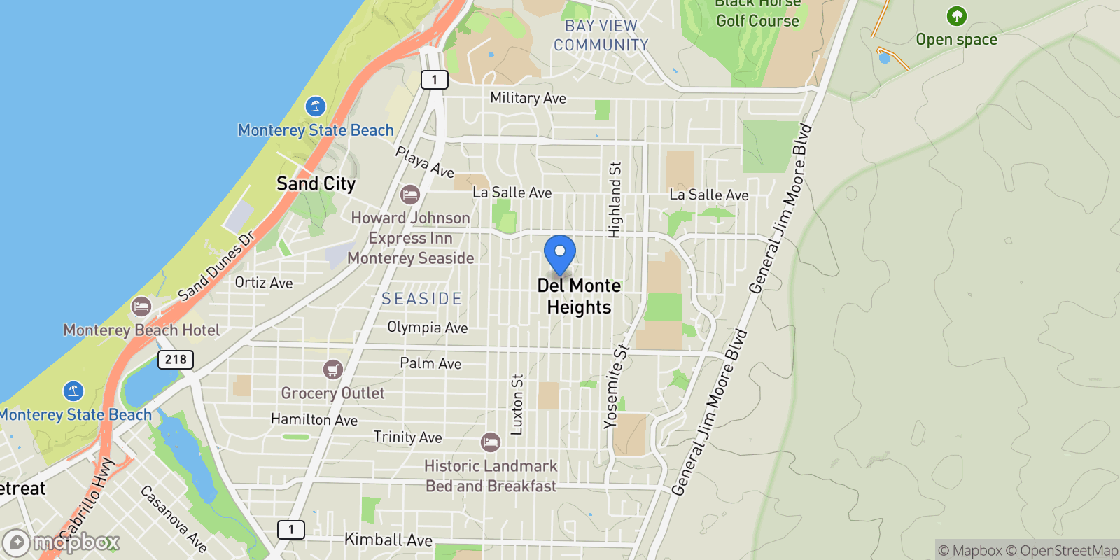 Map showing 1717 Harding Street, Seaside, CA 93955, Sand City, California, United States.