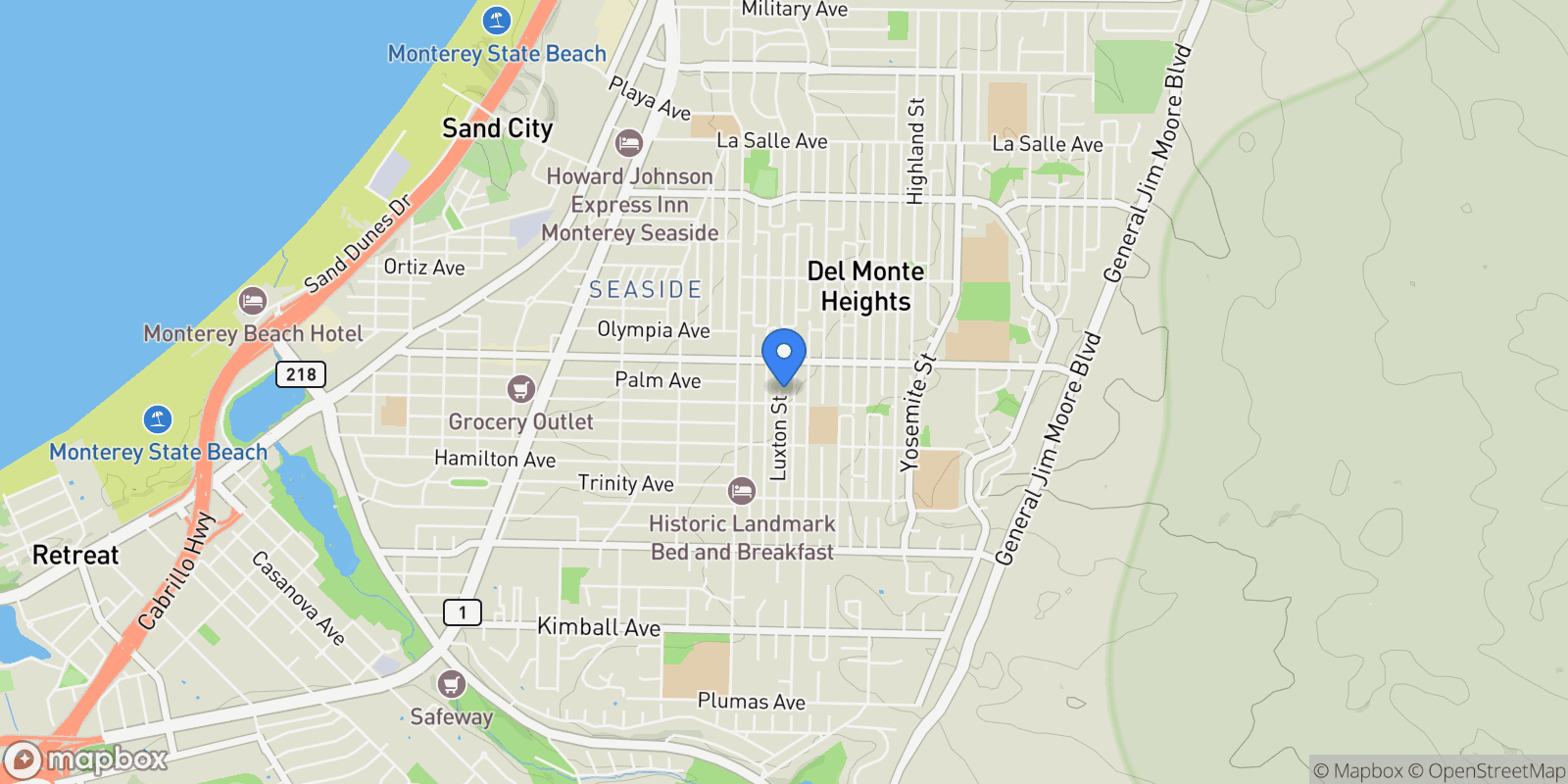 Map showing 1524 Luxton Street, Seaside, CA 93955, Sand City, California, United States.